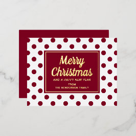 Postal Festiva Con Relieve Metalizado Elegante Guión de Oro Polka Rojo Doce Feliz Navida