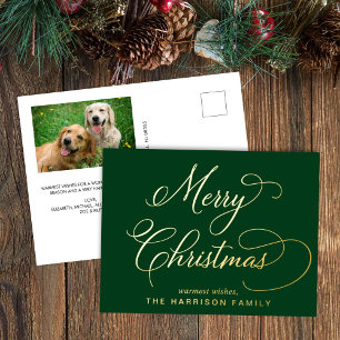 Postal Festiva Con Relieve Metalizado Elegante guión Feliz Navidad Fotografía verde