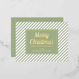 Postal Festiva Con Relieve Metalizado Elegante guión Rayas Verdes Feliz Navidad Oro