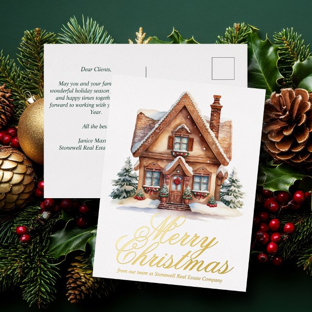 Postal Festiva Con Relieve Metalizado Elegante Merry Christmas House Personalizado Compa (Subido por el creador)