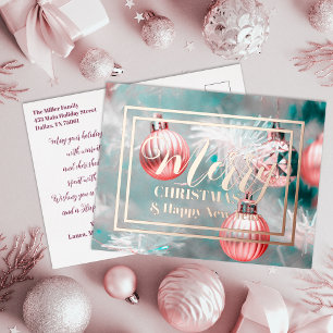 Postal Festiva Con Relieve Metalizado Elegante Navidad moderna en azul turquesa y dorado