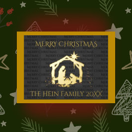 Postal Festiva Con Relieve Metalizado Elegante Navidades de oro de la escena de la nativ
