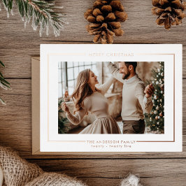 Postal Festiva Con Relieve Metalizado Elegante Rosa Dorado Feliz Navidad Personalizado