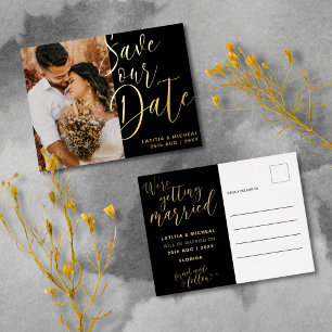 Postal Festiva Con Relieve Metalizado Elegante Save Our Datei de Hoja de Oro Negro