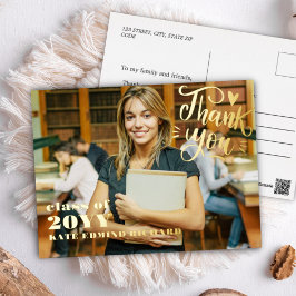 Postal Festiva Con Relieve Metalizado Elegante Script Heart Photo Graduation Gracias