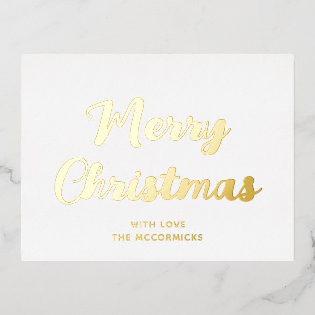 Postal Festiva Con Relieve Metalizado Elegante Simple Feliz Navidad Blanco Y Oro (Anverso)