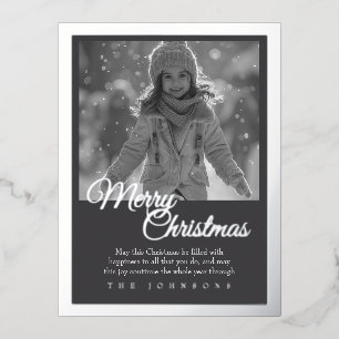 Postal Festiva Con Relieve Metalizado Elegante Único Moderno Foto Feliz Navidad Plata