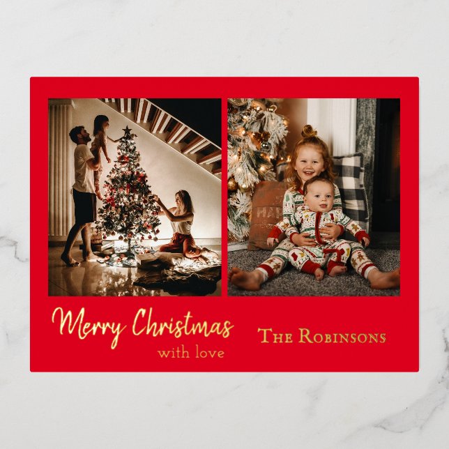 Postal Festiva Con Relieve Metalizado Elegantes 2 navidades de fotografía (Anverso)