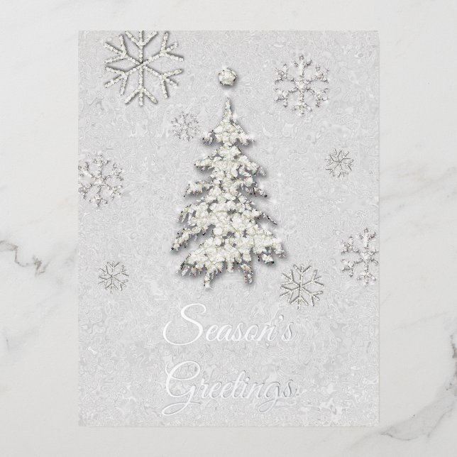 Postal Festiva Con Relieve Metalizado Elegantes copos de nieve de árbol Diamante de imit (Anverso)