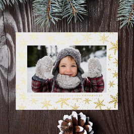 Postal Festiva Con Relieve Metalizado Elegantes copos de nieve Photo Gold