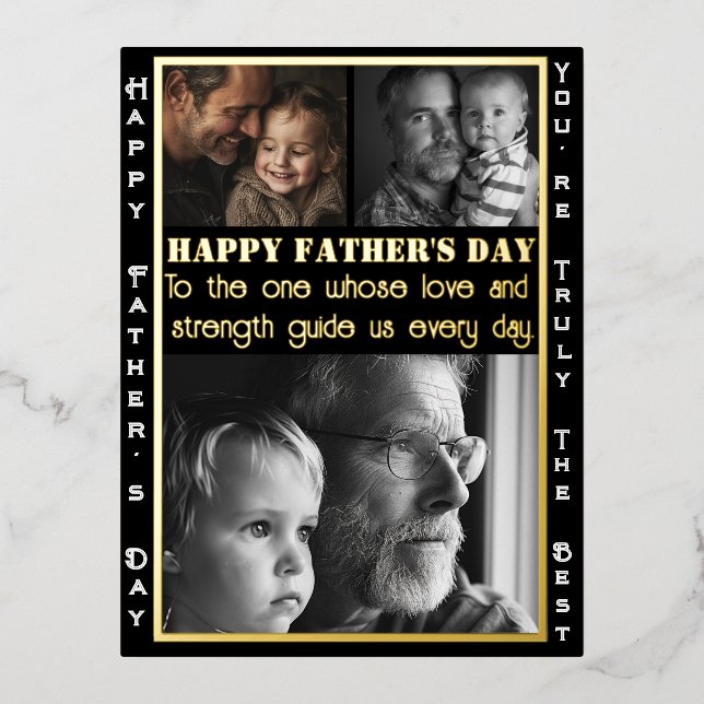 Postal Festiva Con Relieve Metalizado Elegantes fotos de Personalizados del Día del Padr (Anverso)