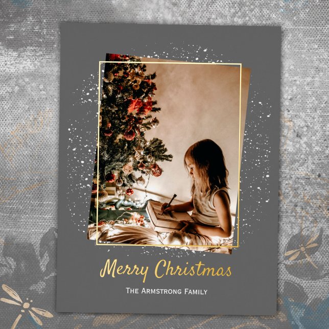 Postal Festiva Con Relieve Metalizado Elegantes Navidades de fotografía grises (Elegant Gray Photo Christmas Foil Holiday Postcard ©Susanne Sachers - Sunny Mind Design 🌞)
