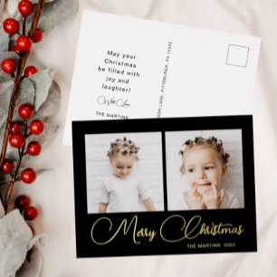 Postal Festiva Con Relieve Metalizado Elegantes Navidades de fotografía negros y dos