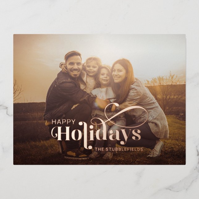 Postal Festiva Con Relieve Metalizado Elegantes Navidades familiares foto Rosa de oro (Anverso)