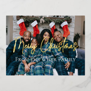 Postal Festiva Con Relieve Metalizado Elegantes Navidades Holiday Family Photo