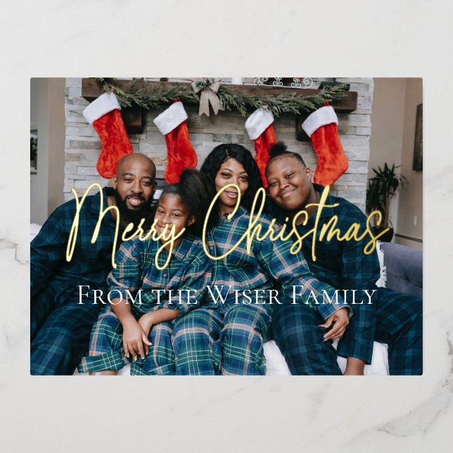 Postal Festiva Con Relieve Metalizado Elegantes Navidades Holiday Family Photo (Anverso)