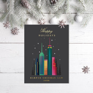 Postal Festiva Con Relieve Metalizado Empresa de Office City Skyline