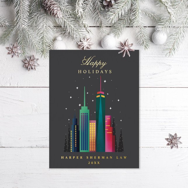 Postal Festiva Con Relieve Metalizado Empresa de Office City Skyline (Subido por el creador)