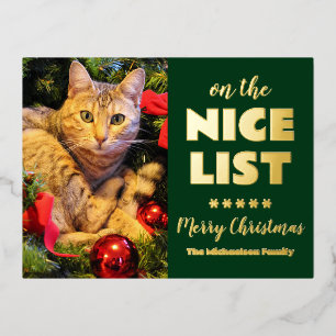 Postal Festiva Con Relieve Metalizado En la lista de buenos gato de Navidad Foto mascota