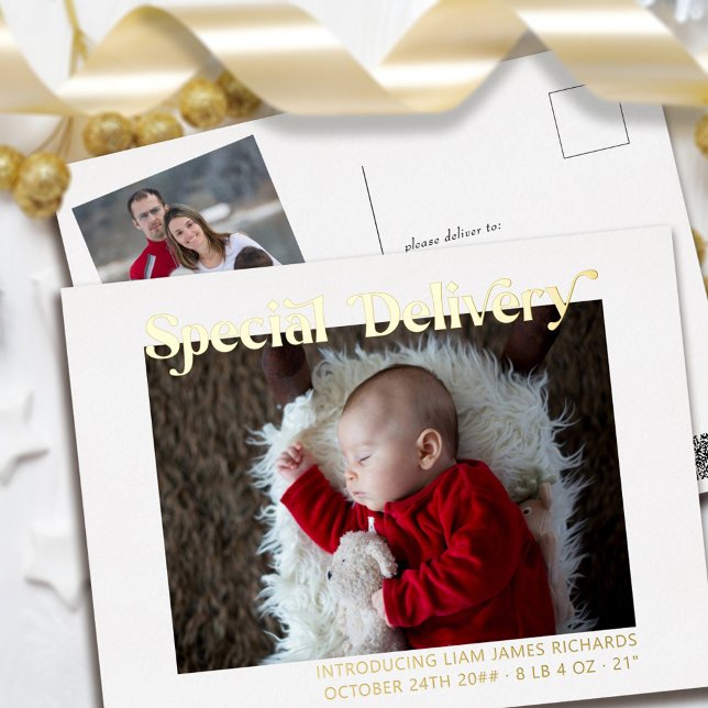 Postal Festiva Con Relieve Metalizado Entrega especial Bebé Primera Fotación De Navidad  (Subido por el creador)