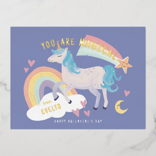 Postal Festiva Con Relieve Metalizado Eres un unicornio mágico y un Valentín arcoiris