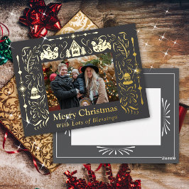 Postal Festiva Con Relieve Metalizado Escandinavia Folktale Navidades Foto Gray