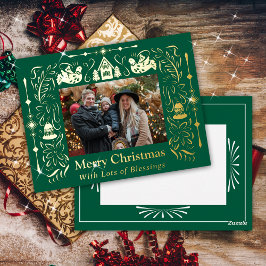 Postal Festiva Con Relieve Metalizado Escandinavia Folktale Navidades Foto Verde