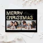 Postal Festiva Con Relieve Metalizado Escandinavo negro dos Navidades de fotografía<br><div class="desc">Envíe vítores de vacaciones con nuestra tarjeta postal de dos Navidades de personalizable, que presenta una tipografía encantadora al estilo escandinavo. Esta postal de Navidades de Relieve metalizado dorado combina maravillosamente la estética moderna con el espíritu festivo, permitiéndole mostrar dos de sus fotos favoritas. La tipografía moderna se complementa con...</div>