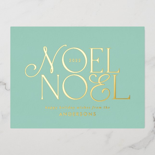 Postal Festiva Con Relieve Metalizado escritura azul geométrica Noel elegante moderno (Anverso)