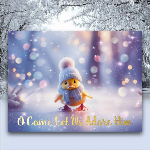 Postal Festiva Con Relieve Metalizado Escritura de pato cutáneo Navidades cristianos cap