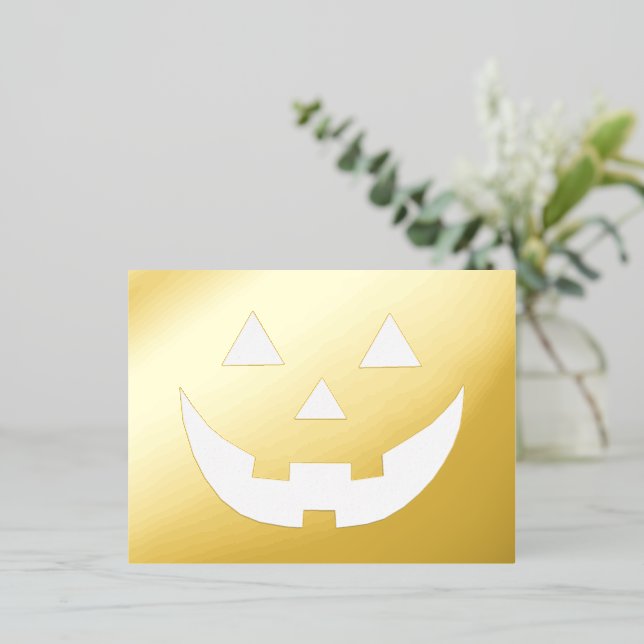 Postal Festiva Con Relieve Metalizado Espeluznante oro Jack o’ Lantern calabaza Hallowee (Anverso de pie)
