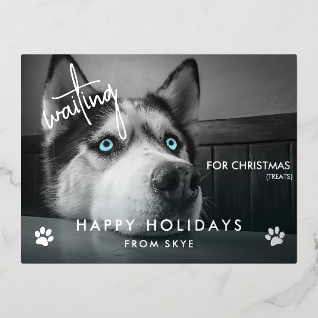 Postal Festiva Con Relieve Metalizado Esperando a que los Navidades traten a los Persona (Anverso)