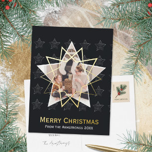Postal Festiva Con Relieve Metalizado Estrella Geométrica Moderna Navidad Carbón Profund