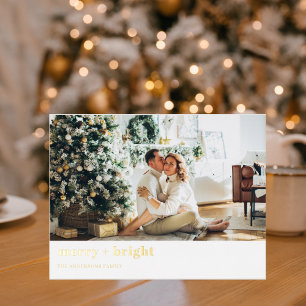 Postal Festiva Con Relieve Metalizado Familia fotográfica de navidades   Merry + Bright 