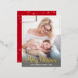 Postal Festiva Con Relieve Metalizado Fancy Feliz Navidad, Foto, Mensaje de nombre, Bord