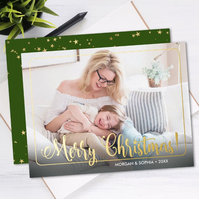 Postal Festiva Con Relieve Metalizado Fancy Merry Christmas, Photo, Name & Message (Subido por el creador)