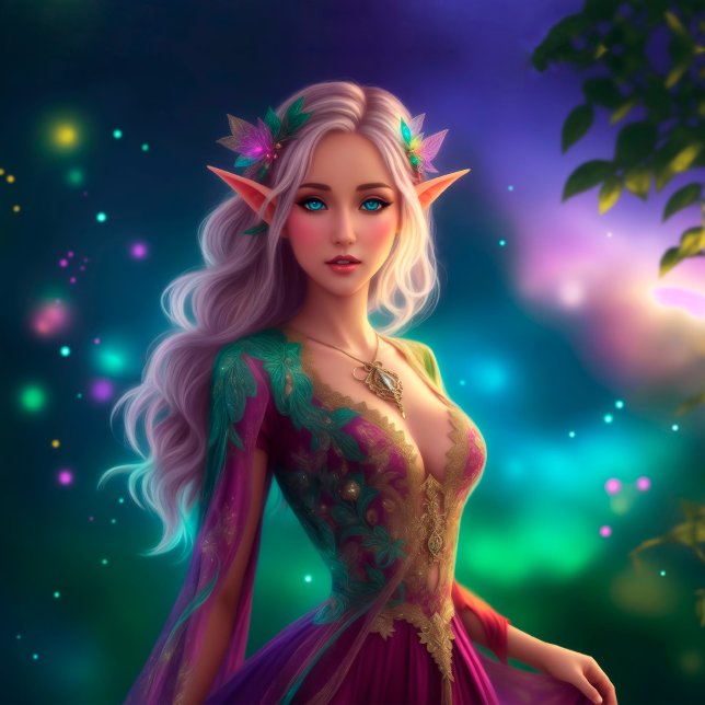Postal Festiva Con Relieve Metalizado Fantasy elf princesa elegante elfo brillante (Subido por el creador)
