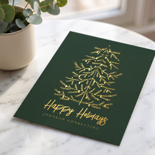Postal Festiva Con Relieve Metalizado Felices Fiestas Árbol de Navidad Moderno Sencillo