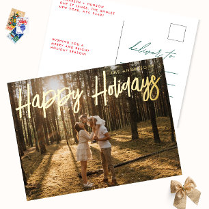 Postal Festiva Con Relieve Metalizado FELICES FIESTAS en foto de Navidad en oro