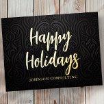 Postal Festiva Con Relieve Metalizado Felices Fiestas Modernas y Elegantes Damasco Negro<br><div class="desc">El logotipo de su empresa se puede añadir al fondo. Modifique el mensaje de vacaciones,  el nombre comercial o el nombre de la empresa. Disponible aquí: http://www.zazzle.com/selectpartysupplies</div>