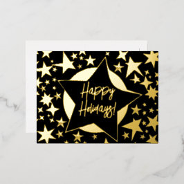 Postal Festiva Con Relieve Metalizado Felices fiestas Navidades de Black and Gold Stars