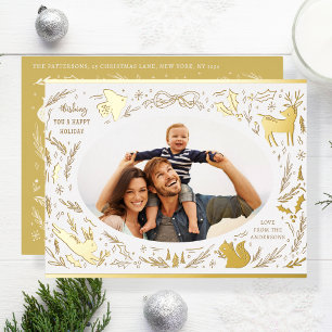 Postal Festiva Con Relieve Metalizado Felices fiestas Navidades Foto de Woodland Doodle