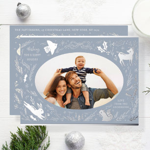 Postal Festiva Con Relieve Metalizado Felices fiestas Navidades Foto de Woodland Doodle