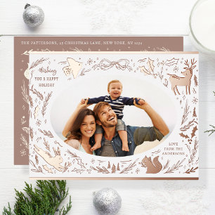 Postal Festiva Con Relieve Metalizado Felices fiestas Navidades Foto de Woodland Doodle