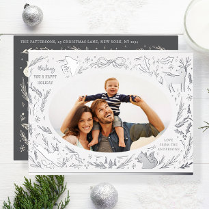 Postal Festiva Con Relieve Metalizado Felices fiestas Navidades Foto de Woodland Doodle