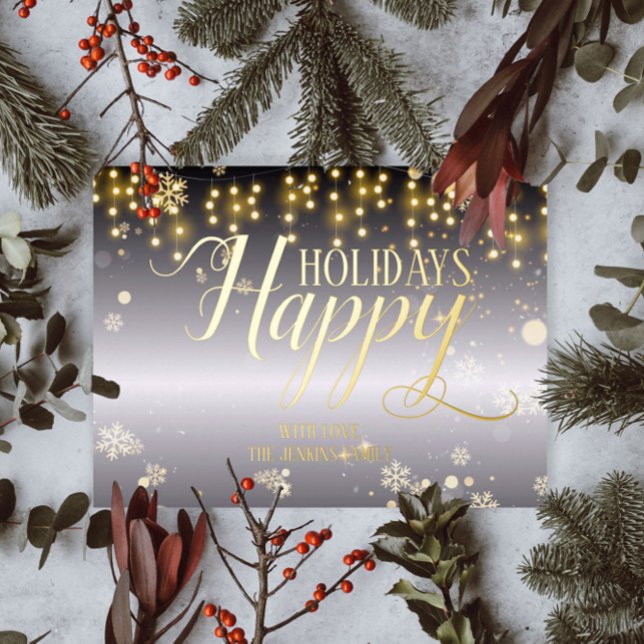 Postal Festiva Con Relieve Metalizado Felices Fiestas Navidades Luces Y Copos De Nieve (Subido por el creador)
