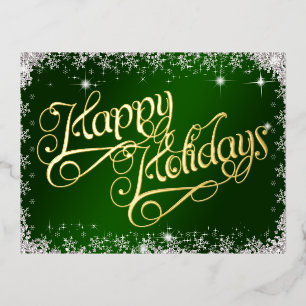 Postal Festiva Con Relieve Metalizado Felices Fiestas Tipografía Esmeralda Verde Diamant