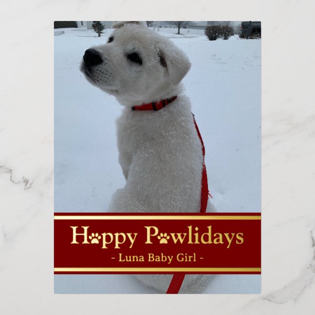 Postal Festiva Con Relieve Metalizado Felices Pawlidays (Anverso)