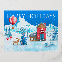 Postal Festiva Con Relieve Metalizado Felices vacaciones Winter Wonderland