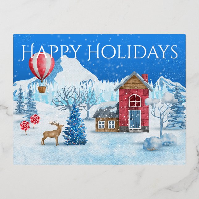 Postal Festiva Con Relieve Metalizado Felices vacaciones Winter Wonderland (Anverso)